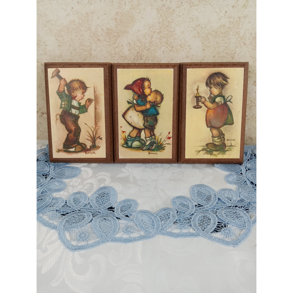 Vintage Bonnie Wall Plaques Set of 3 - Hummel Style Wall Prints 4x6"